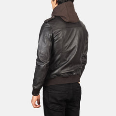 Titian Brown Leather Hooded Bomber Jacket