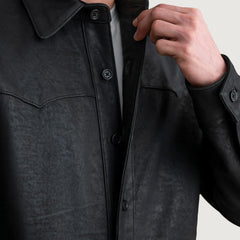 Siken Black Leather Shirt Jacket