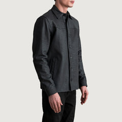 Siken Black Leather Shirt Jacket