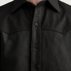 Siken Brown Leather Shirt Jacket