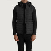 Arlen Black Leather Hooded Vest Jacket