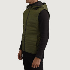 Arlen Green Leather Hooded Vest Jacket