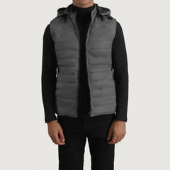 Arlen Grey Leather Hooded Vest Jacket