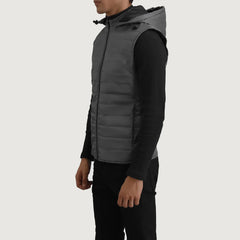 Arlen Grey Leather Hooded Vest Jacket