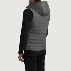 Arlen Grey Leather Hooded Vest Jacket