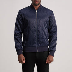 Risan Blue Leather Quilted Varsity Jacket