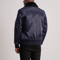 Kosar Blue Leather Bomber Jacket