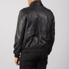 Komin Black Leather Bomber Jacket