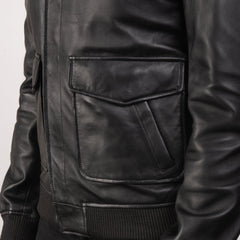 Komin Black Leather Bomber Jacket