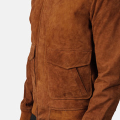 Komin Brown Suede Bomber Jacket