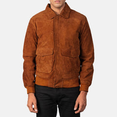 Komin Brown Suede Bomber Jacket