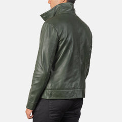 Qupor Green Leather Bomber Jacket