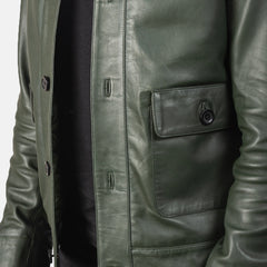 Qupor Green Leather Bomber Jacket
