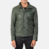 Qupor Green Leather Bomber Jacket