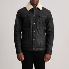 Orvos Black Leather Trucker Jacket
