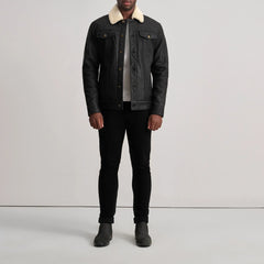 Orvos Black Leather Trucker Jacket
