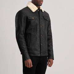 Orvos Black Leather Trucker Jacket