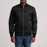 Risan Black Leather Quilted Varsity Jacket