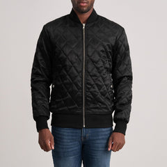 Risan Black Leather Quilted Varsity Jacket