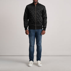 Risan Black Leather Quilted Varsity Jacket