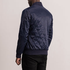 Risan Blue Leather Quilted Varsity Jacket