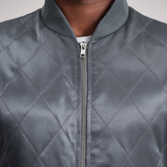 Risan Grey Leather Quilted Varsity Jacket