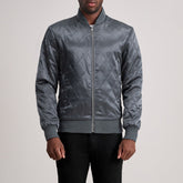 Risan Grey Leather Quilted Varsity Jacket