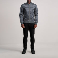 Risan Grey Leather Quilted Varsity Jacket