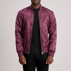Risan Maroon Leather Quilted Varsity Jacket