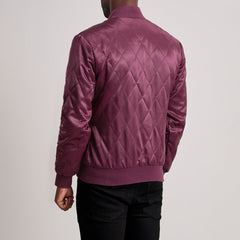 Risan Maroon Leather Quilted Varsity Jacket