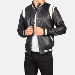 Kegan Black Leather Varsity Jacket