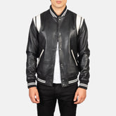 Nagum Black Leather Varsity Jacket