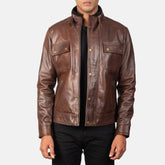 Simion Brown Leather Biker Jacket