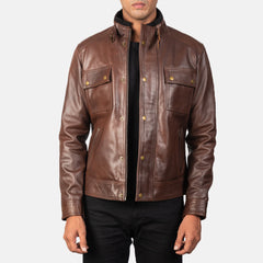 Simion Brown Leather Biker Jacket