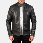 Yamean Black Leather Biker Jacket