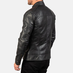 Yamean Black Leather Biker Jacket