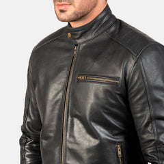 Yamean Black Leather Biker Jacket
