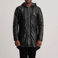 Damon Black Leather Parka Jacket