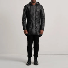Damon Black Leather Parka Jacket