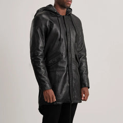 Damon Black Leather Parka Jacket