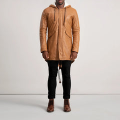 Damon Tan Leather Parka Jacket
