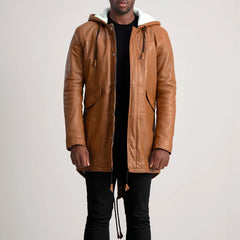 Damon Tan Leather Parka Jacket
