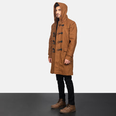 Dakus Khaki Leather Hooded Coat Jacket