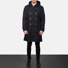 Dakus Black Leather Hooded Coat Jacket