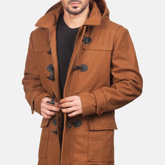 Dakus Khaki Leather Hooded Coat Jacket