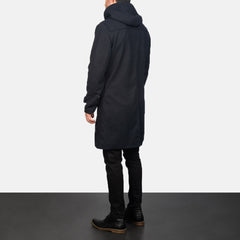 Dakus Black Leather Hooded Coat Jacket