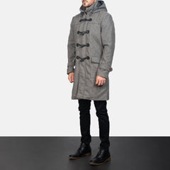 Dakus Grey Leather Hooded Coat Jacket