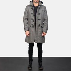 Dakus Grey Leather Hooded Coat Jacket