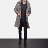 Dakus Grey Leather Hooded Coat Jacket