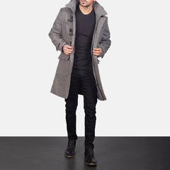 Dakus Grey Leather Hooded Coat Jacket